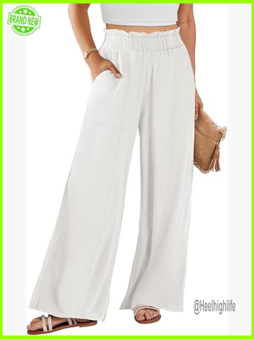Linen Palazzo Pants High Waist Wide Leg Casual Summer Beach Lounge